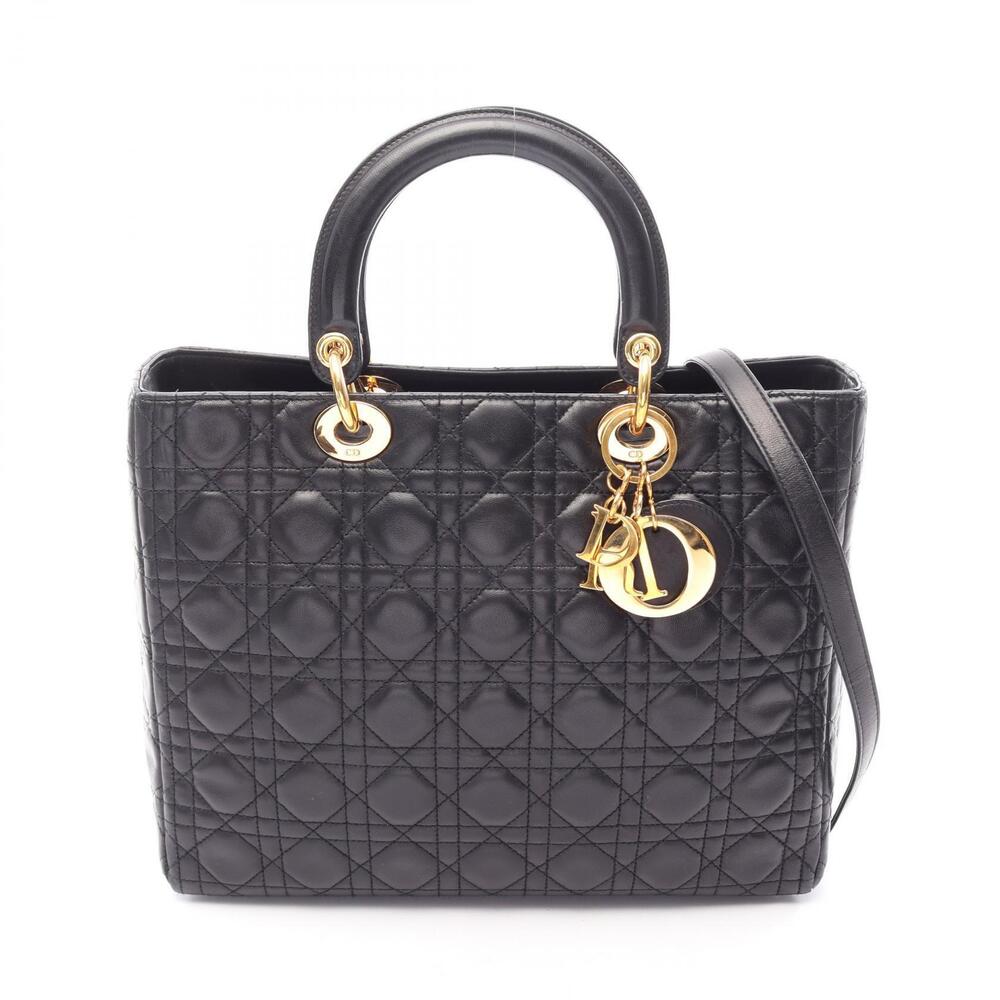 Christian Dior Lady Handbag Leather Black